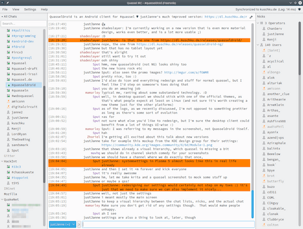 Screenshot of Quassel on desktop