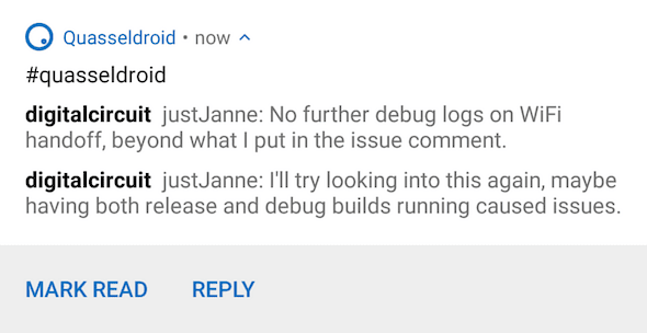 Screenshot of Quasseldroid notifications